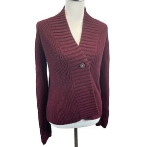 Fossil Cashmere Wool Blend Women M Cardigan Sweater Ribbed Knit Maroon Red Cozy